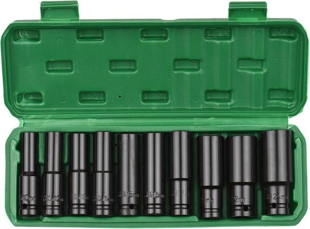 10-teiliger 1/2-Zoll-Sechskant-Schlagschrauber-Steckschlüsselsatz, tiefe Steckschlüssel, metrische Größen 10–24 mm, CR-V-Material mit stabile...