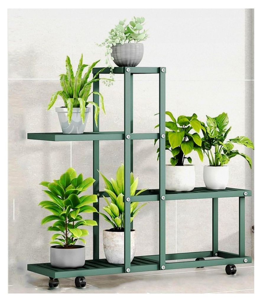 Pflanzenregal mit Rollen – Mehrstufiges Eck-Blumenregal aus Metall für Pflanzenaufbewahrung und Dekoration – Geeignet für Wohnzimmer, Garten,...
