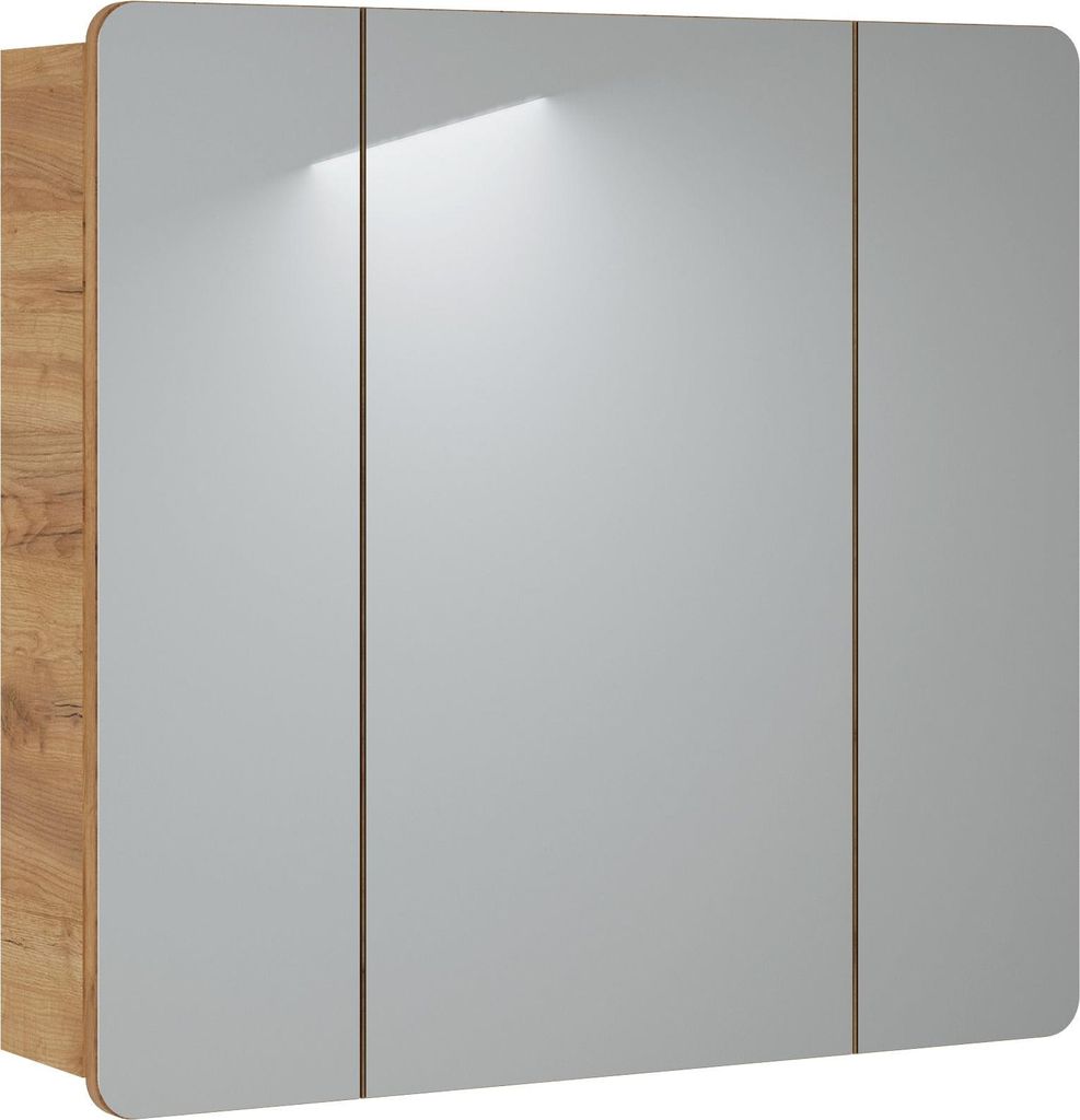 FURNLUX Spiegelschrank Aruba Grau Spiegel Und Eiche 80cm / Hauptfarbe: Beige / Abmessungen: 80 x 75 x 16 cm