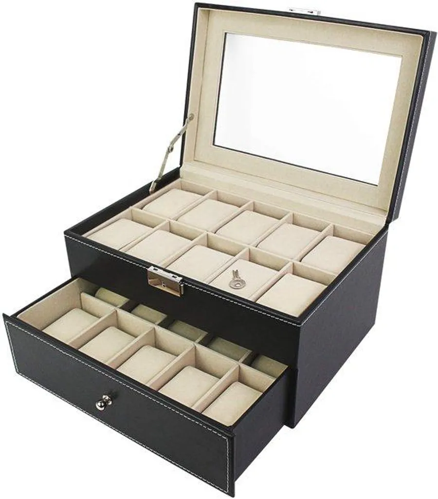 Todeco Coffret à Montres en MDF et Velours - Boîte 20 Slots avec Tiroir