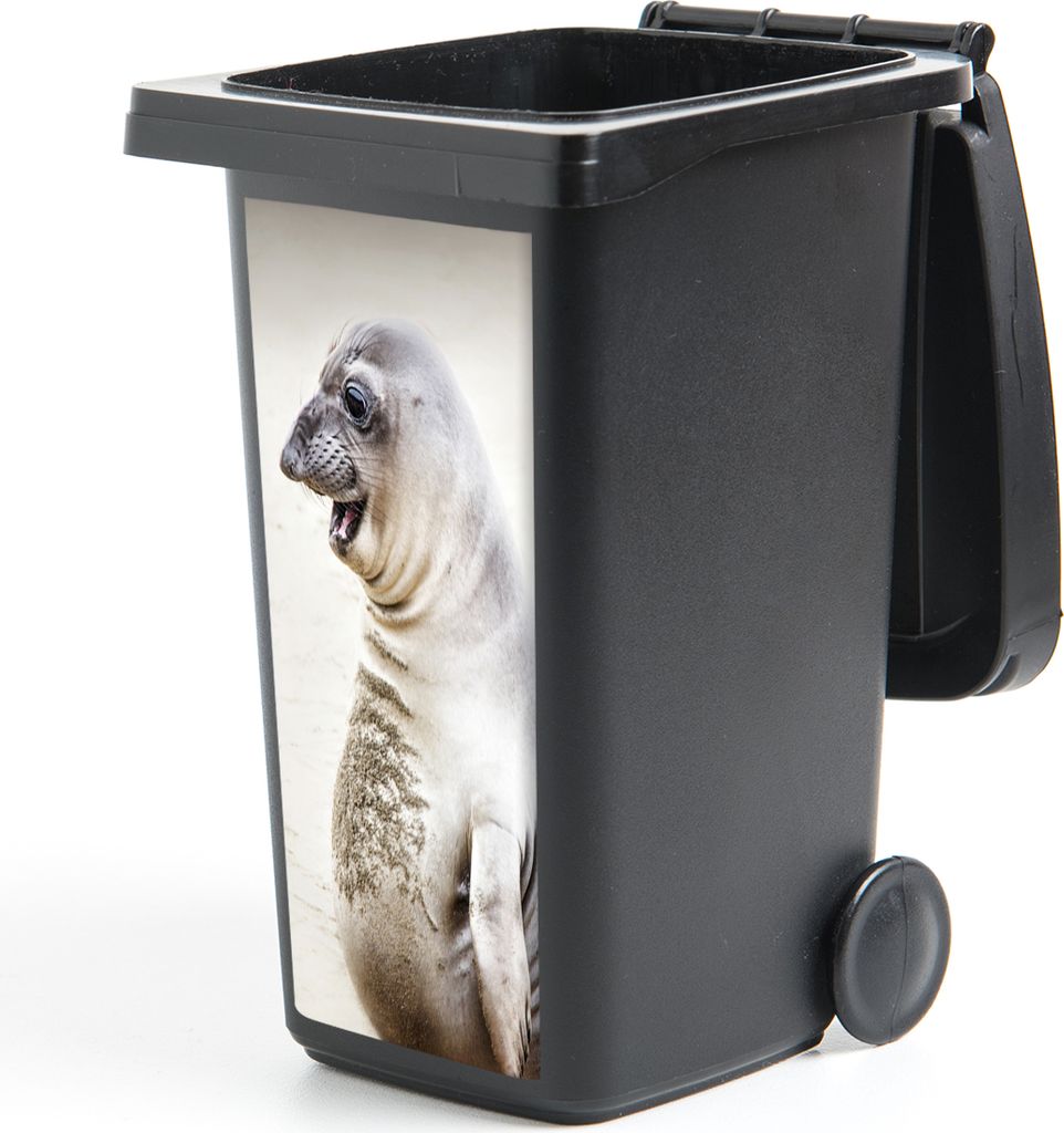 MuchoWow Mülltonnenaufkleber Seeelefant - Lustig - Lachen - Kinder - Jungen - Mädchen - Kinder 38x80 cm - Behälteraufkleber - Mülleimer-Aufkl...