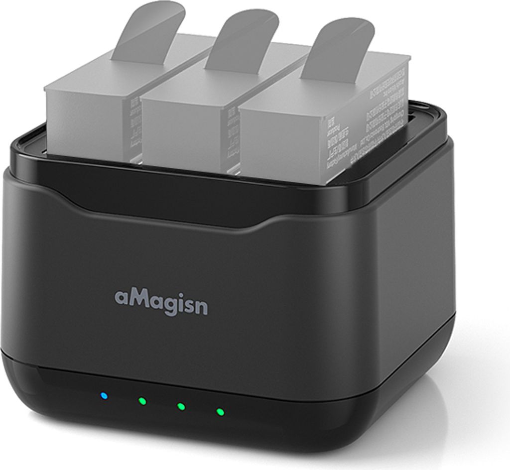 aMagisn AC21 Akkuladegeraet mit 3 Akkukanaelen, Ladebox mit USB-Anschluss und 2 Kartensteckplaetzen, kompatibel mit Insta 360 Ace Pro/Ace
