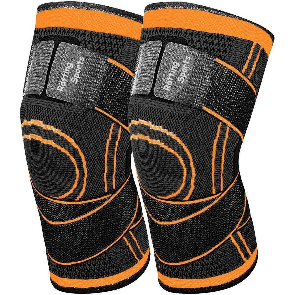 Rötting Sports 2 Kniebandagen Sportbandage Kniestütze orange/schwarz Größe L
