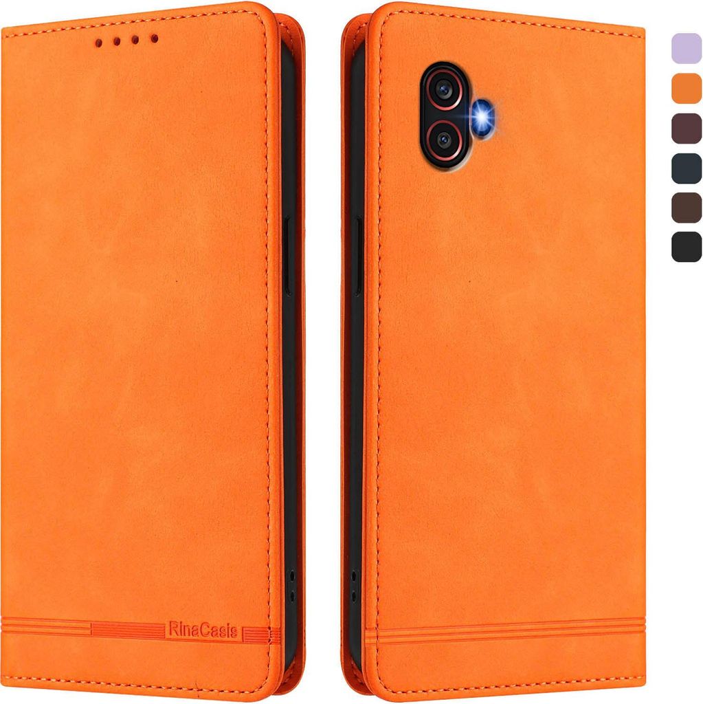 Hülle für Samsung Galaxy XCover6 Pro, Retro Kunstleder Ständer Klapphülle mit Kartenfächer und Magnetische Orange