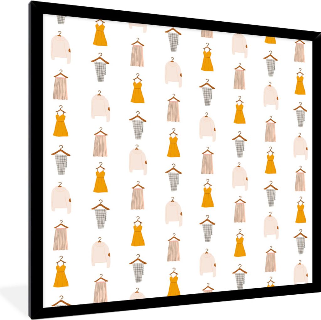 MuchoWow MuchoWow Gerahmtes Poster Kleidung - Muster - Farben 40x40 cm - Poster mit zchwarzem Bilderrahmen - Mit Rahmen - Wanddekoration Schlaf...
