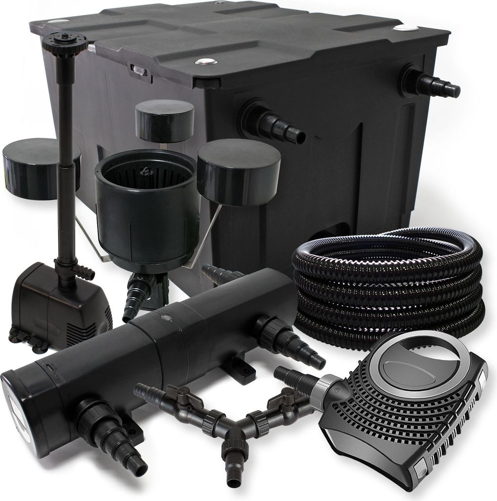SunSun Komplettset: CBF-550 Teichfilter bis 60000L, NEO10000 Teichpumpe 10000l/h 80W, CUV-218 Teichklärer 18W, 25m Teichschlauch 25mm, CSP-250 Ski...