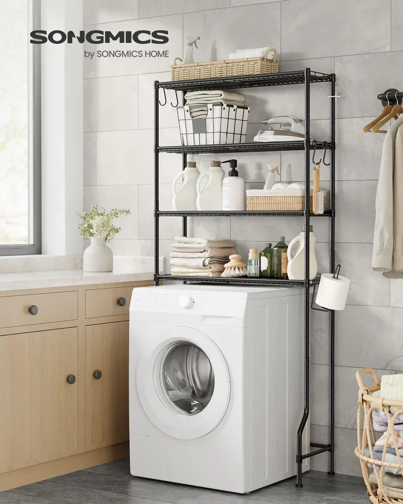 Étagère toilettes 4 niveaux avec tablettes ajustables en métal noir robuste - 2