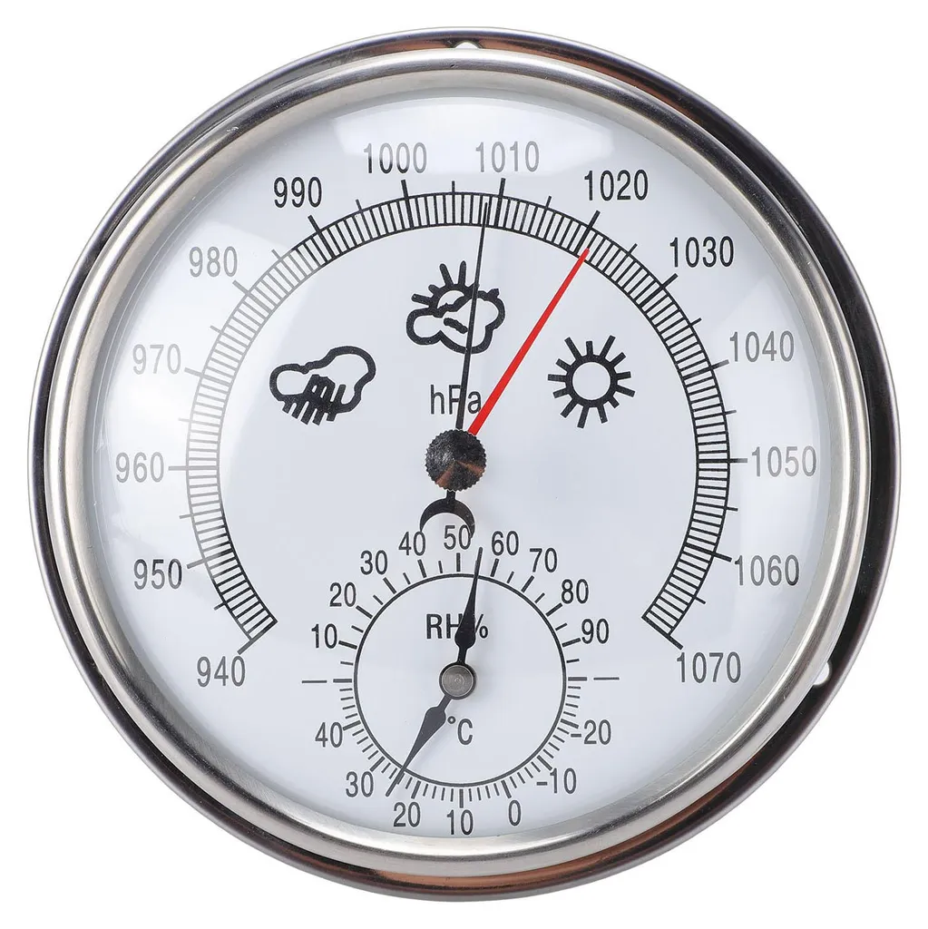 Station météo 5,2 pouces en acier inox avec baromètre et hygromètre