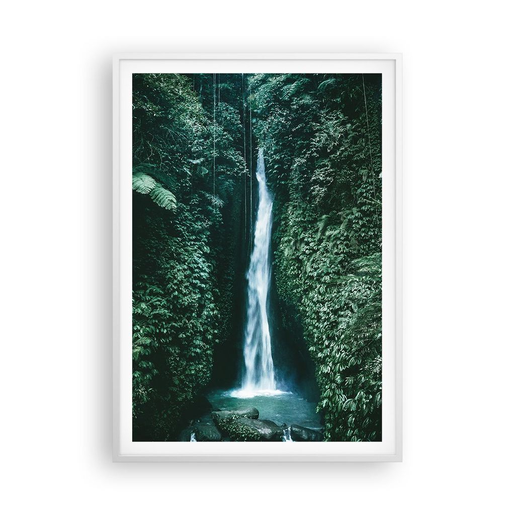 Gerahmtes Poster - Weißer Rahmen - Tropen Wasserfall Dschungel - 70x100 cm - Wand Bild - Wanddeko - Wandbilder - Kunstposter - Wandposter - Bilder...