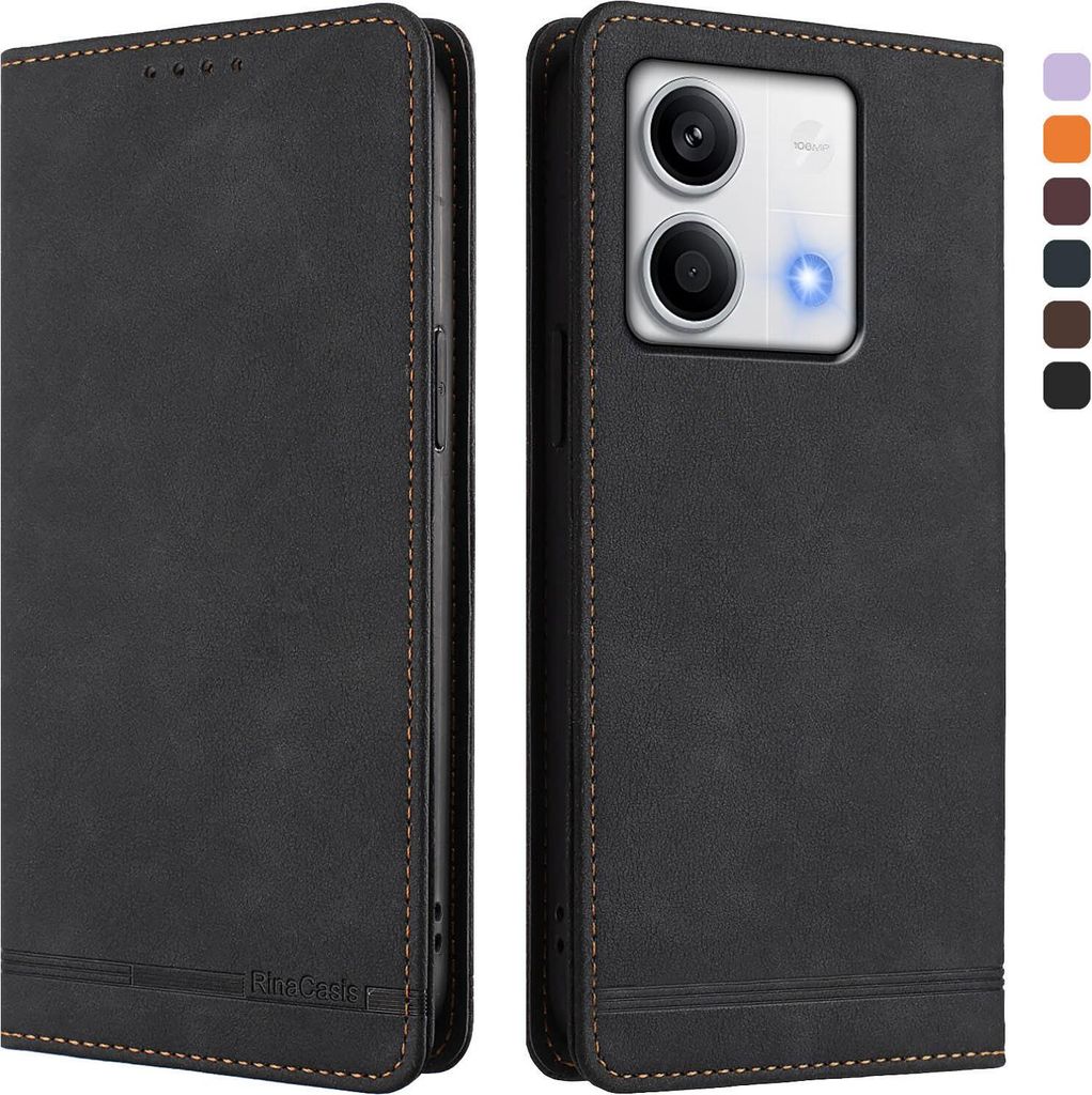 Hülle für Xiaomi Redmi Note 13 5G, Retro Kunstleder Ständer Klapphülle mit Kartenfächer und Magnetische Schwarz