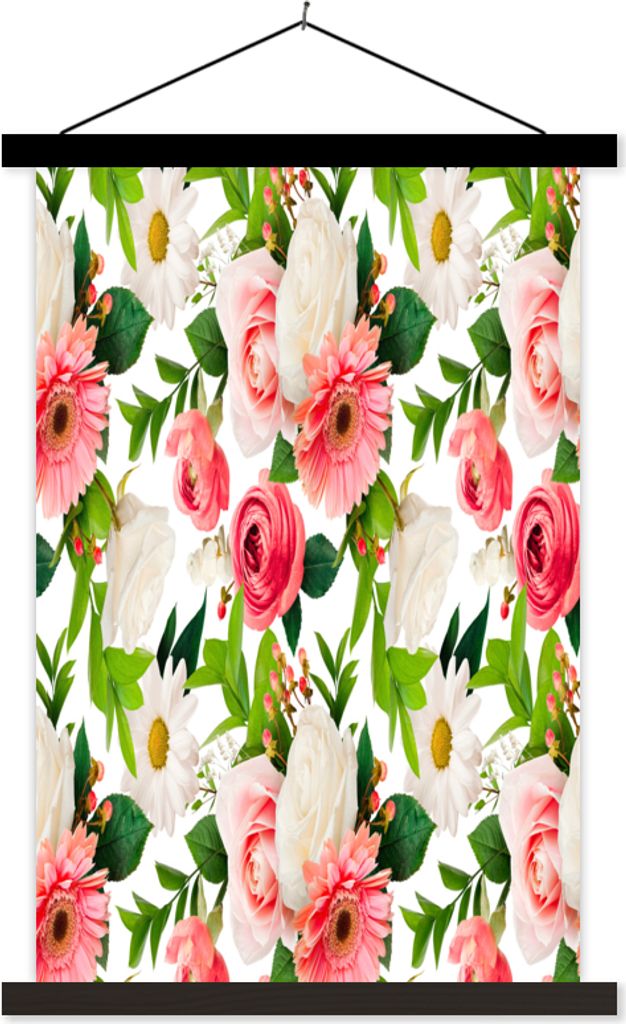 MuchoWow Textilposter Blumen - Gerbera - Collage - Pastell 40x60 cm mit schwarzem Rahmen - Wanddekorationen