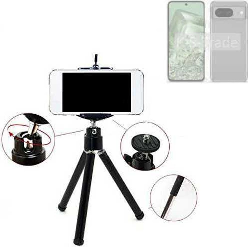 K-S-Trade Smartphone Stativ Dreibein kompatibel mit Google Pixel 8a Tripod aus Aluminium Klemmstativ Stativ Adapter für Mobiltelefone schwarz 1x
