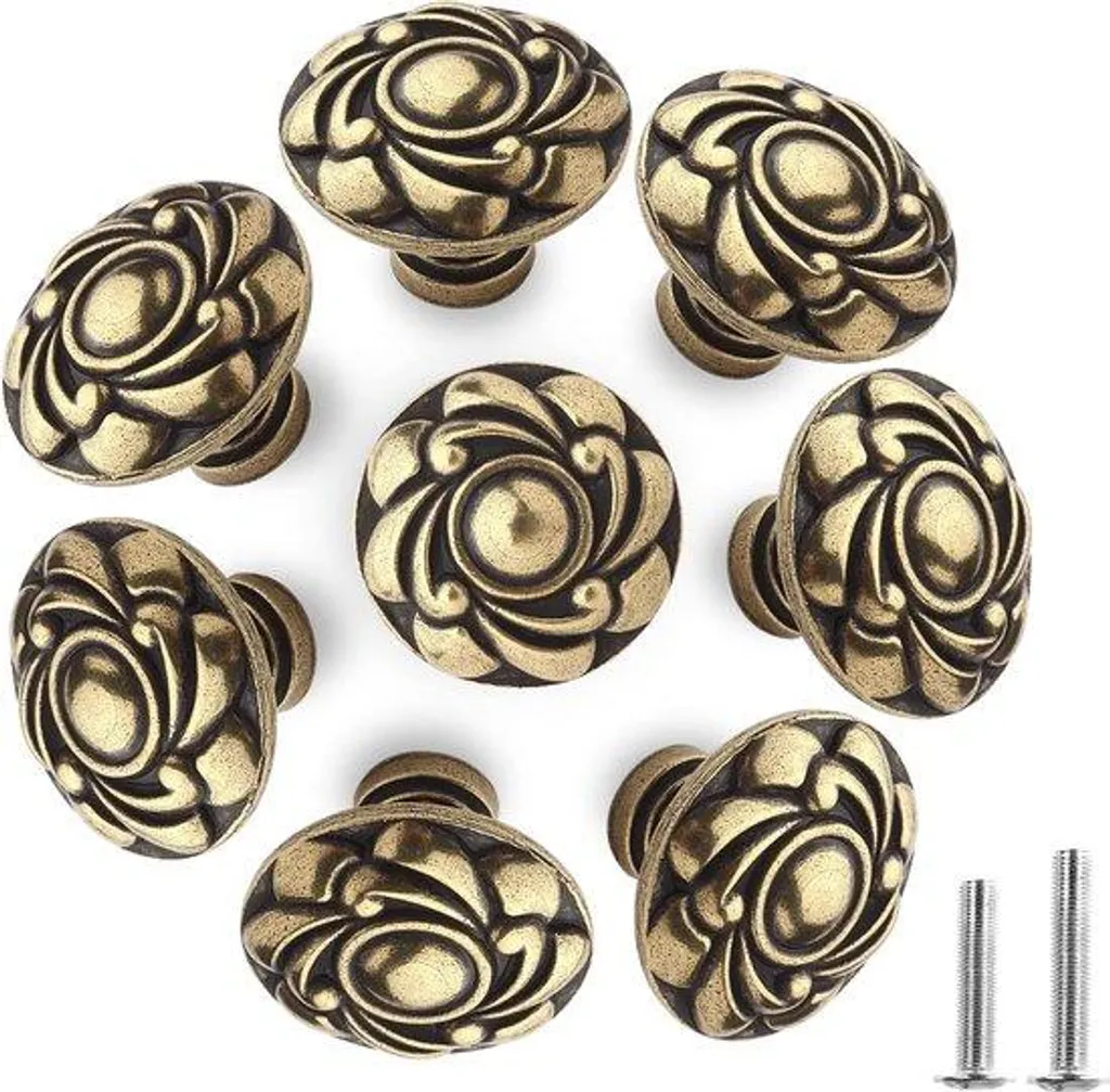 Poignée bouton de meuble en bronze au style ancien et motif floral