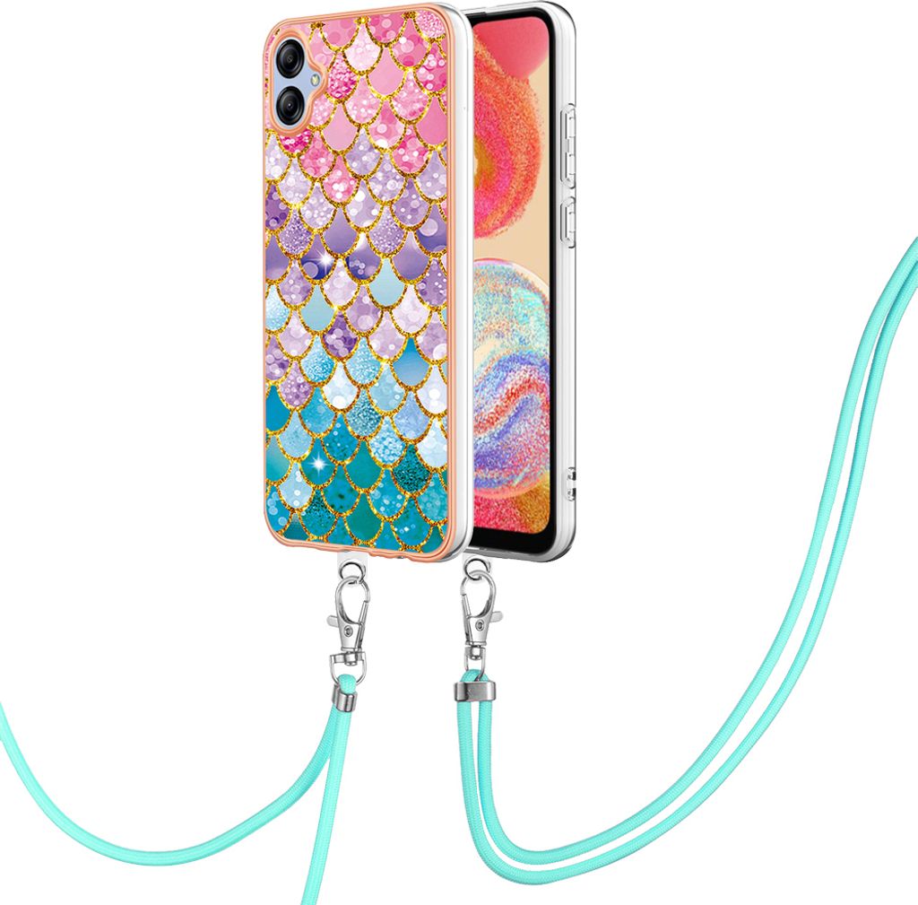 Handykette Hülle für Samsung Galaxy A04E Muster TPU Schutzhülle mit verstellbarem Tragegurt Bunt