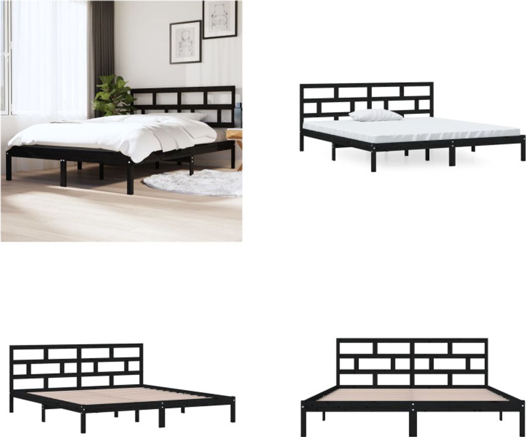 vidaXL Massivholzbett Schwarz Kiefer 140x190 cm - Bettrahmen - Bettgestell - Bett - Holzbett