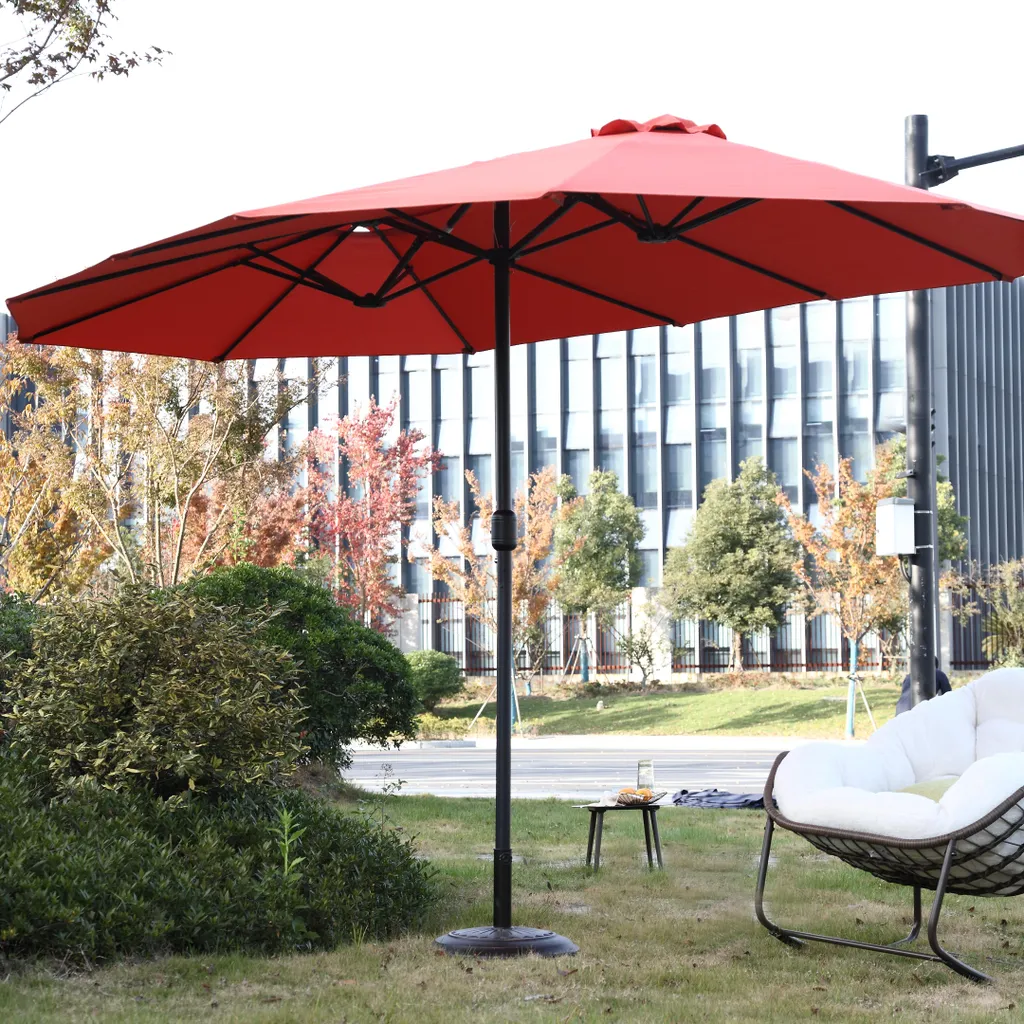 Parasol Double Face Orange en Acier - Toile Résistante et Manivelle XXL