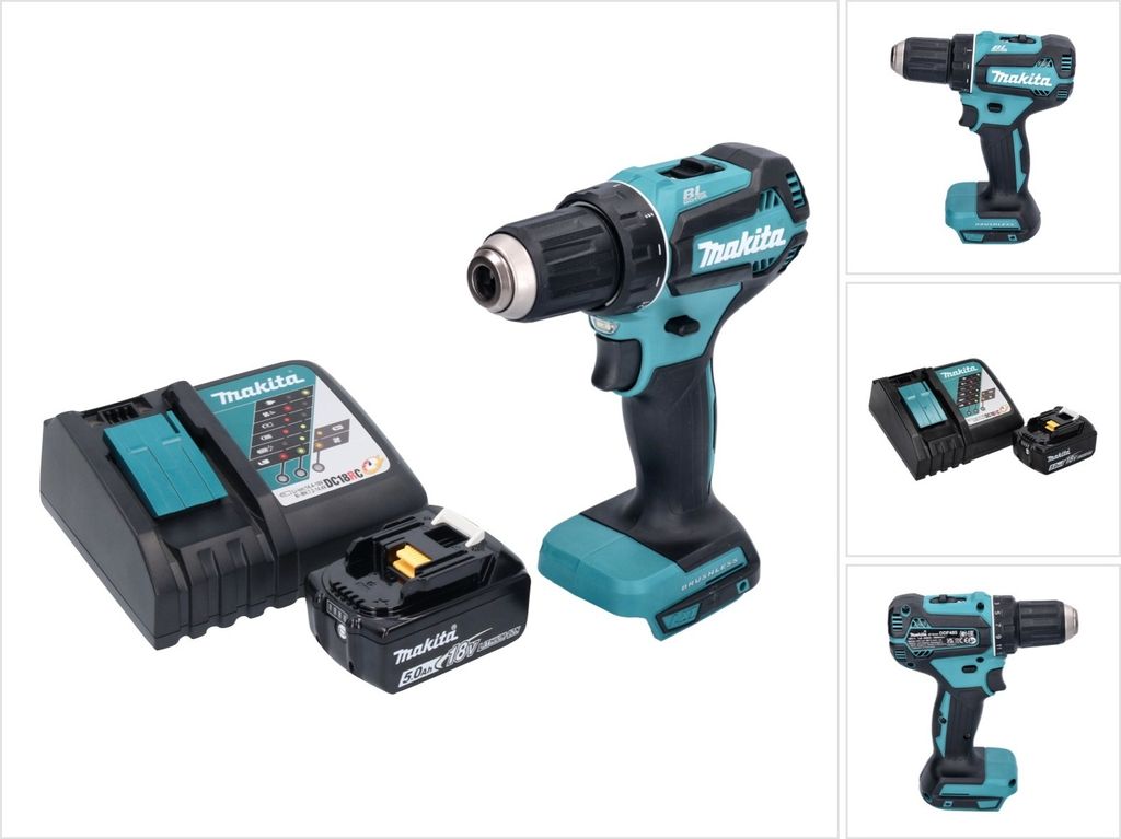 Makita DDF 485 RT1 Akku Bohrschrauber 18 V 50 Nm Brushless + 1x Akku 5,0 Ah + Ladegerät