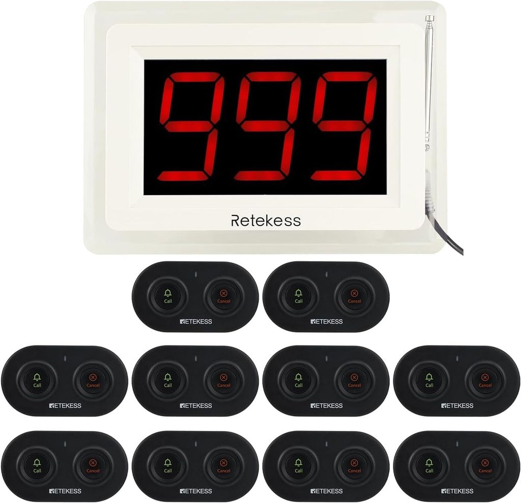 Retekess T114-TD036 Pager Rufsystem, Drahtlose Pager System für Senioren, -Rufabbruch, 6 Sprachansagen, 6 Arbeitsmodi für Krankenhauskliniken