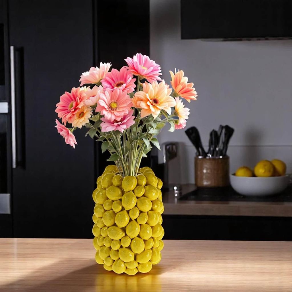 Handgefertigte stylische gelbe Vase 19 x 19 x 26 Steingut Produktbild 