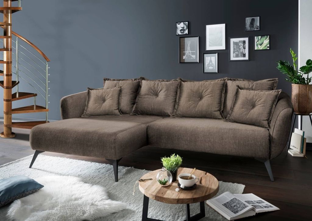 Benformato Ecksofa Baggio Tessuto Mikrofaser in verschiedenen Farben erhältlich : Braun Designer-Farben: Braun