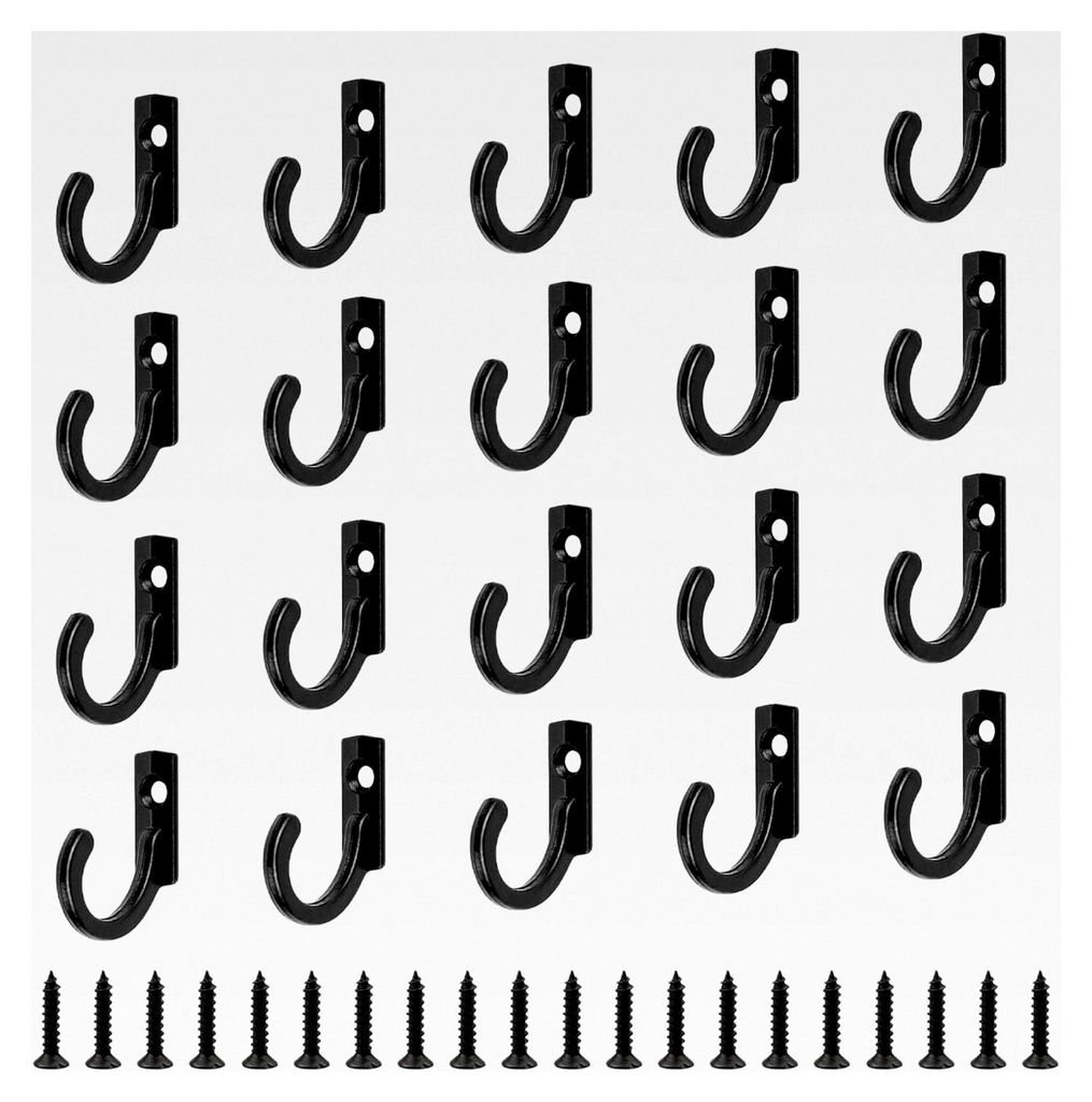 20 Stück Schlüsselhaken aus Zinklegierung, Schwarz, Wandhaken zum Schrauben, Kleine Haken für Kleidung, Hüte, Taschen, Handtücher