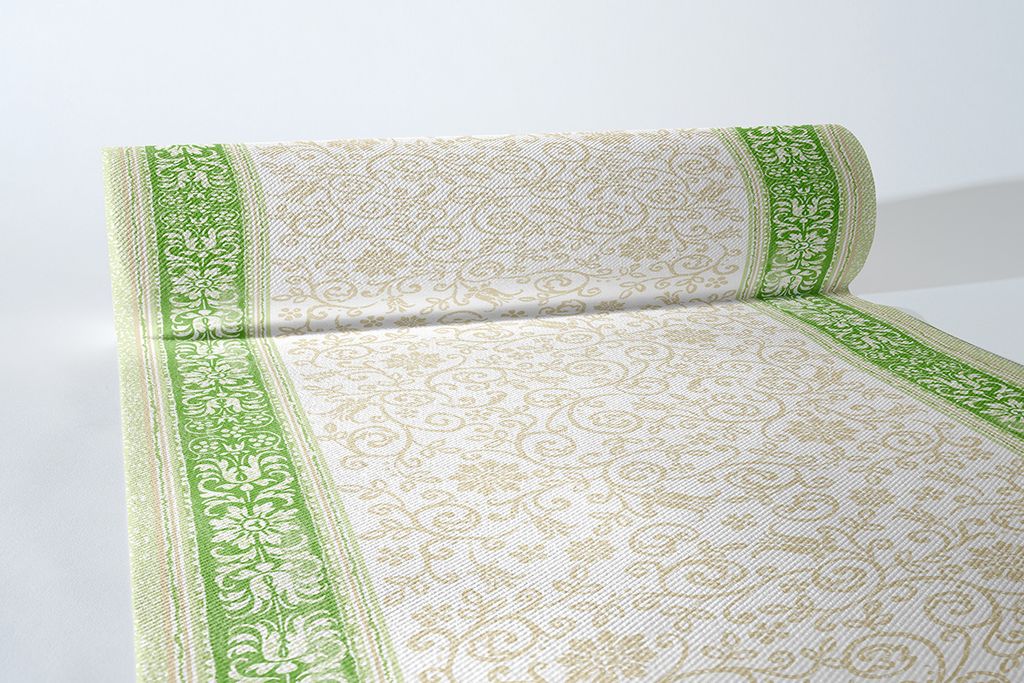 Sovie HORECA Tischläufer Lara in Grün aus Linclass Airlaid 40 cm x 24 m, 1 Stück - Floral Blumen