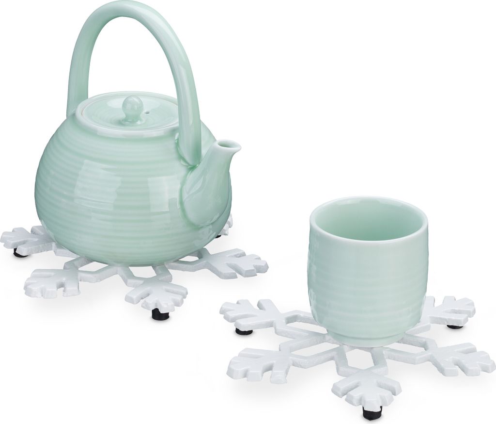 Relaxdays Topfuntersetzer Schneeflocke 2er Set, HBT: Produktbild 