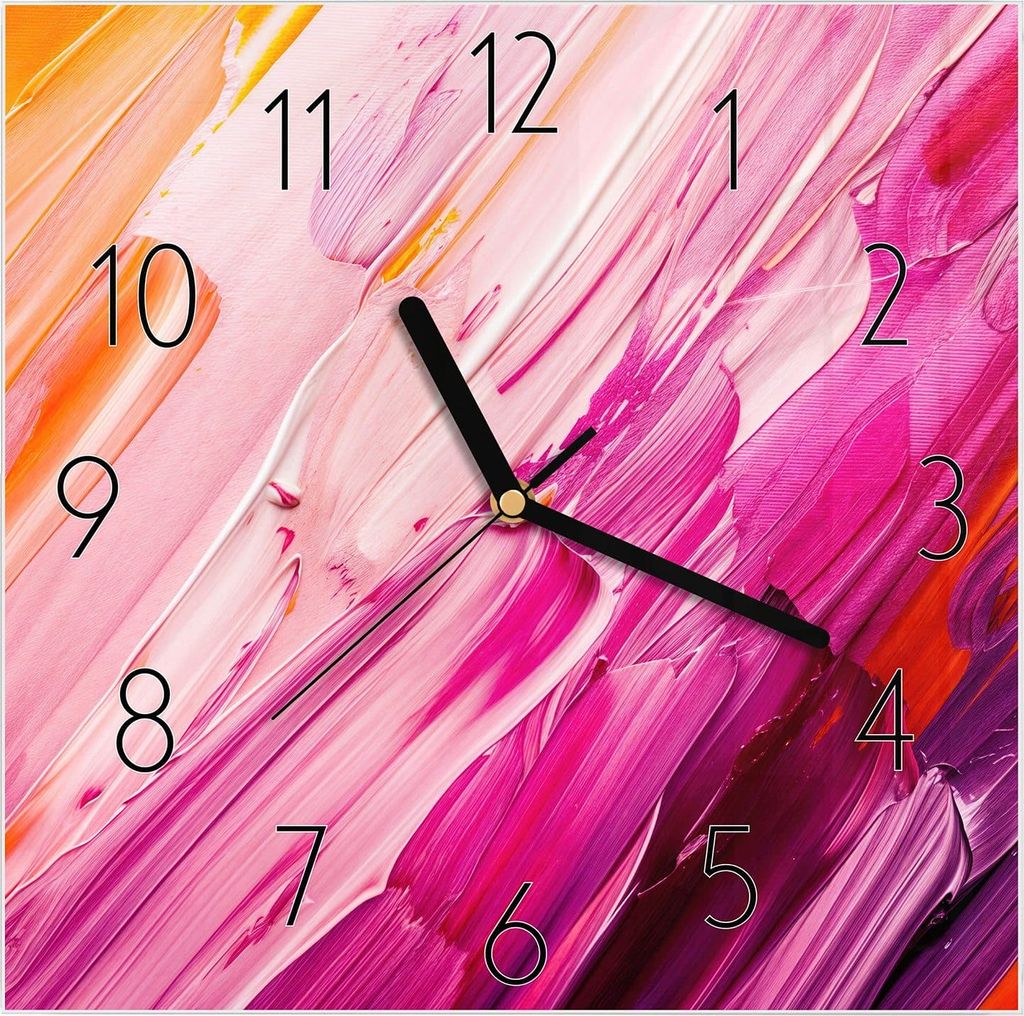 Wanduhr aus Glas mit Motiv Pinselstriche- 30 x 30 cm - inkl. Aufhängesystem