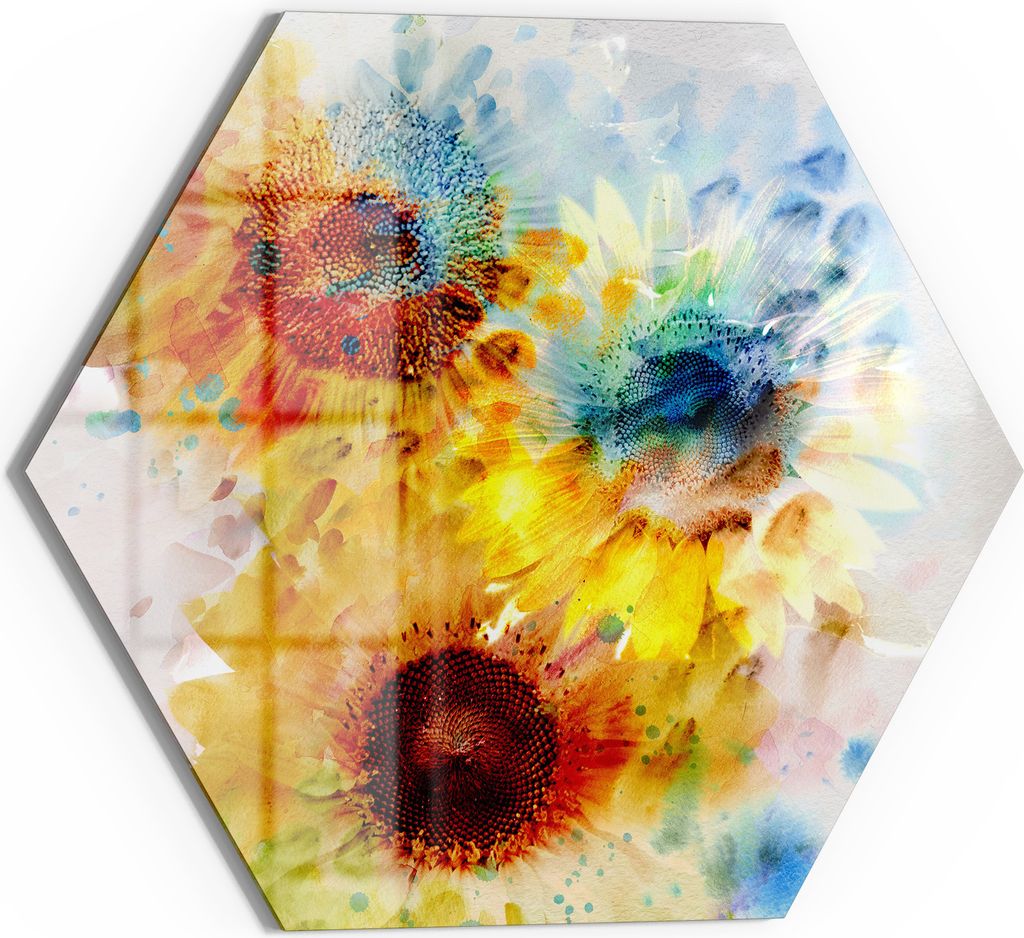 DEQORI Magnettafel Glas 40x35 cm 6-eckig 'Sonnenblumenfreude' beschreibbar Whiteboard Küche