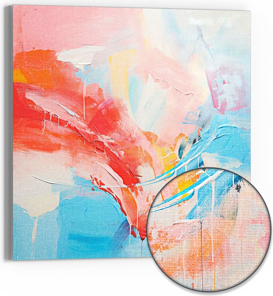 DEQORI Hybrid Leinwand Bild 50x50 cm 'Gefühlswirbel in Farben' Wandbild Glas flach modern