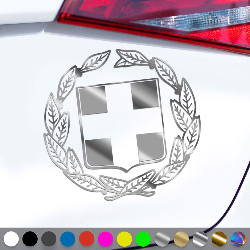 PantherPixel Griechenland Aufkleber Wappen Kreta Rhodos Sticker Auto Geschenkidee Farbe Chrom-Silber