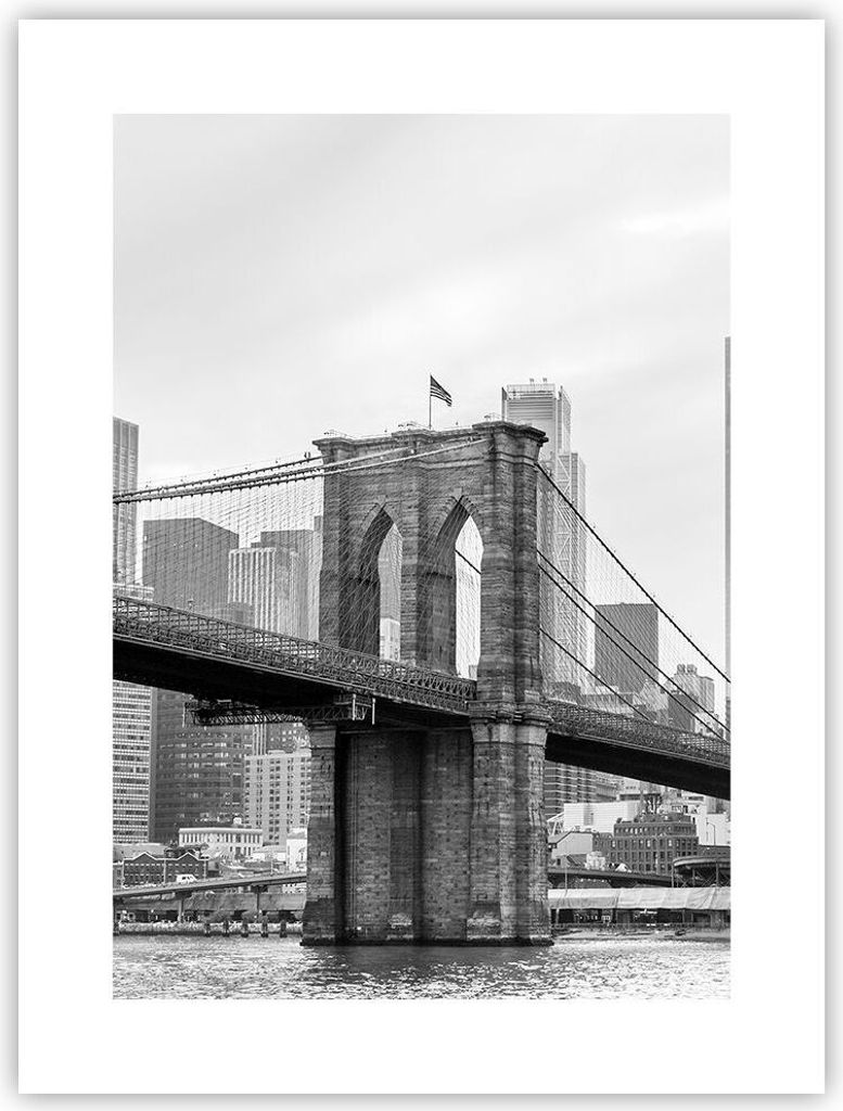 Poster - Poster ohne Rahmen - Brücke Brooklyn schwarz und weiß - 30x40 cm - Wand Bild - Wanddeko - Wandbilder - Kunstposter - Wandposter - Bilder...