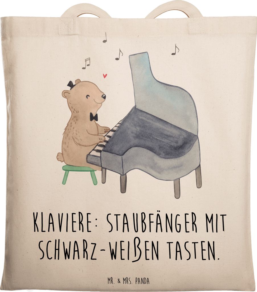 Mr. & Mrs. Panda Tote Bag Klavier Staubfänger - Transparent - Geschenk, Tasche, Instrumente, canvas, Klavierspieler, Konzert, Laptoptasche, Musik,...