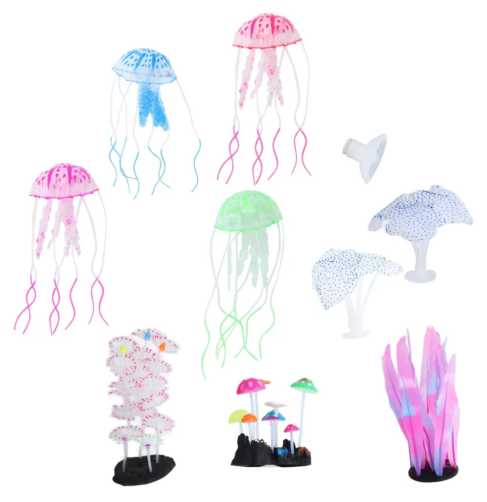 Lot de 9 décorations corail aquarium effet lumineux fluorescents - Set D102