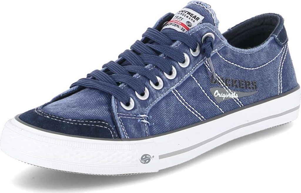 A single blue sneaker is shown against a white background.