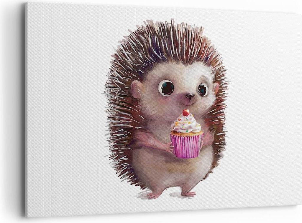 Bild auf Leinwand - Leinwandbild - Einteilig - Igel Cupcake Kinder - 100x70cm - Wand Bild - Wanddeko - Wandbilder - Leinwanddruck - Bilder - Wandde...