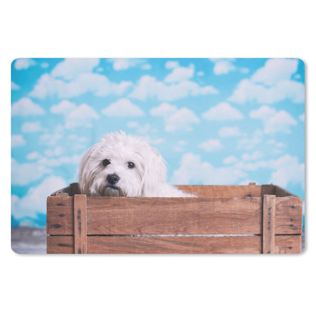 MuchoWow Mauspad Mousepad Malteser Hund in einer Holzkiste 27x18 cm - Mousepads - Maus Mat - Pad - Mausunterlage - Büroartikel - Desk Matten