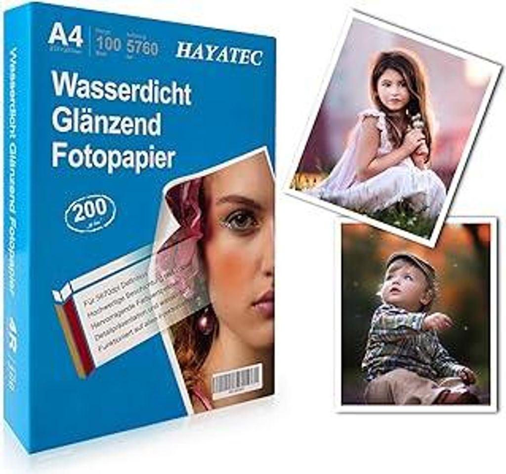 100 Blatt Fotopapier A4 glänzend Tintenstrahldrucker 200g/m² Photopapier Fotokarten Sofort Trocken Wasserfest Hochglänzend Hochweiß