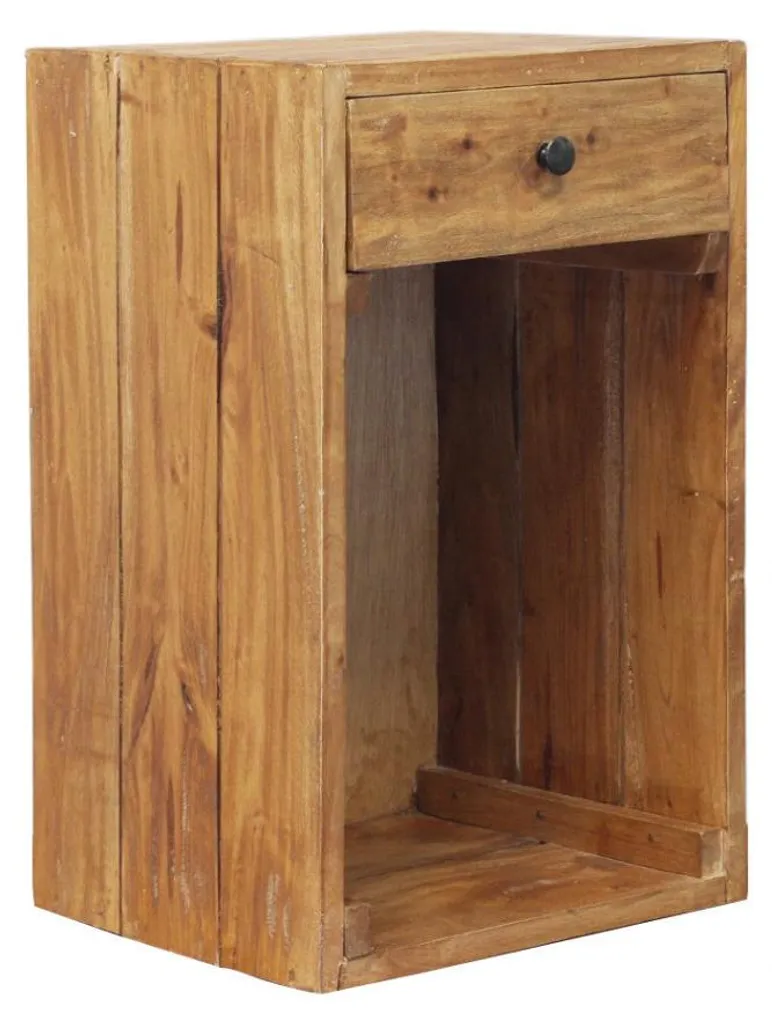 Table de chevet fixe en bois recyclé naturel, dimensions 35 x 30 x 55 cm