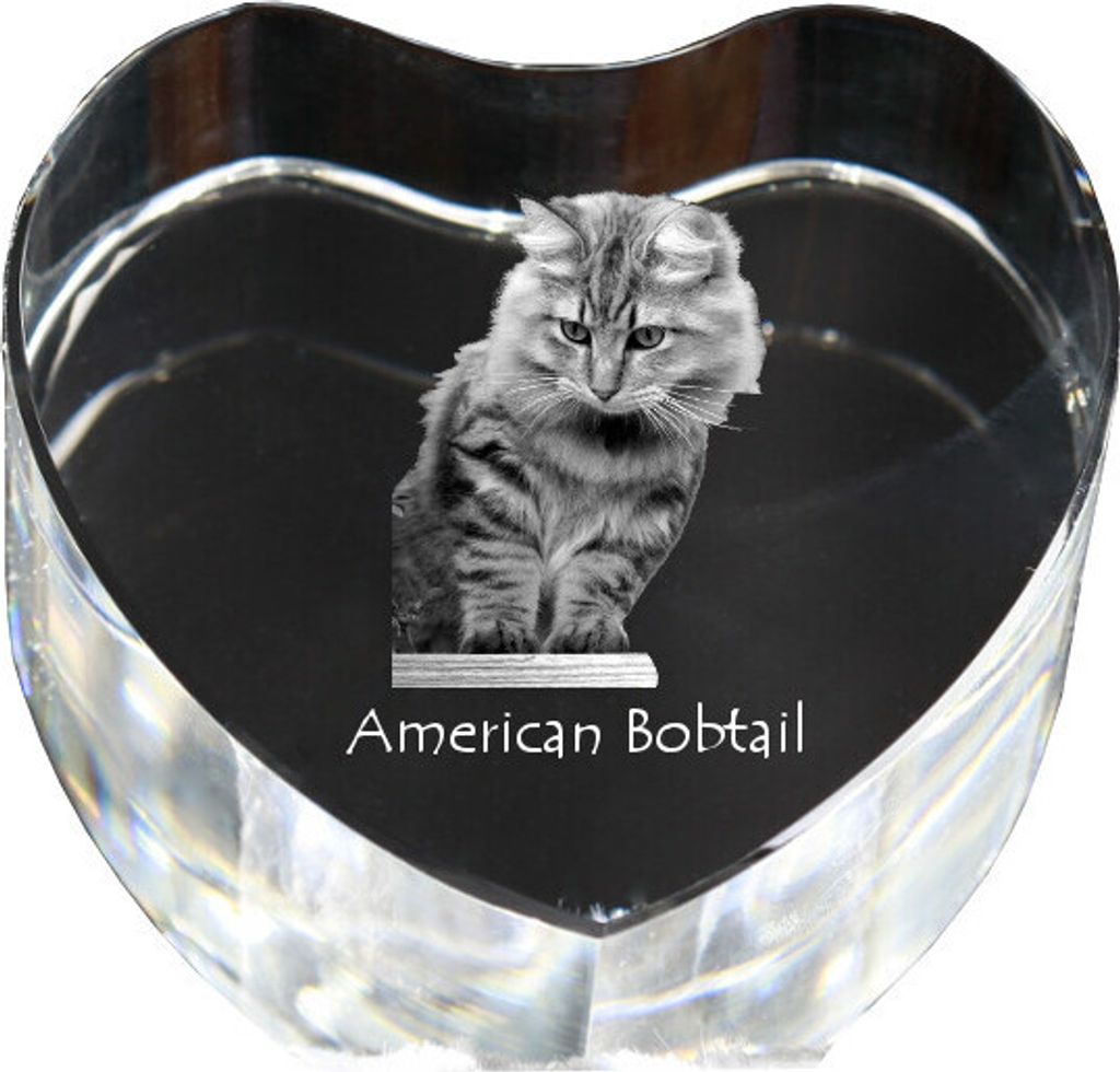 Amerikanisch Bobtail - Kristalluhr mit Katzenbild, Herzregal-Uhr, personalisierte Standuhr von Art-Dog.