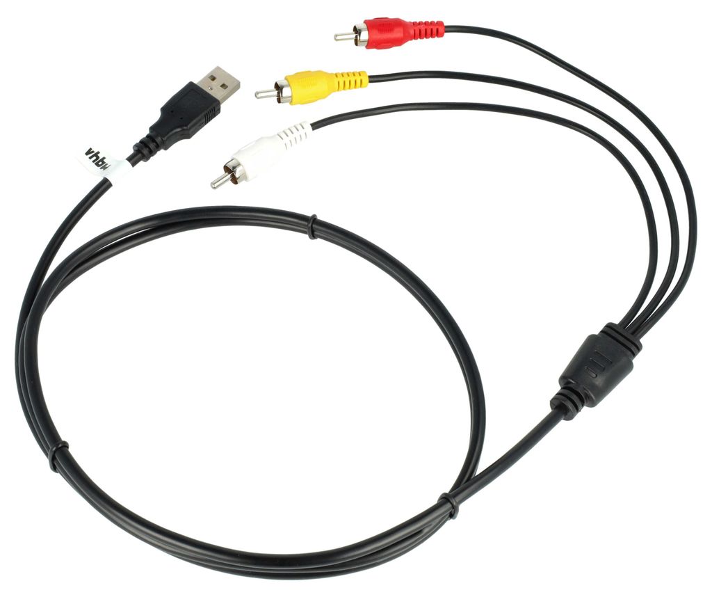 vhbw USB auf Cinch AV-Kabel kompatibel mit HDD-Playern, Stereo-AV-Anlagen - USB A 2.0 Stecker auf 3 Cinch Stecker, 1,4m, Schwarz