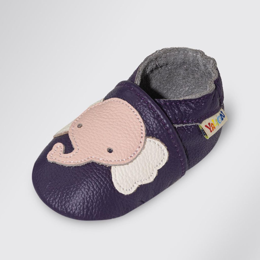 YALION Baby Krabbelschuhe weiches Leder rutschfest Elefant Produktbild 