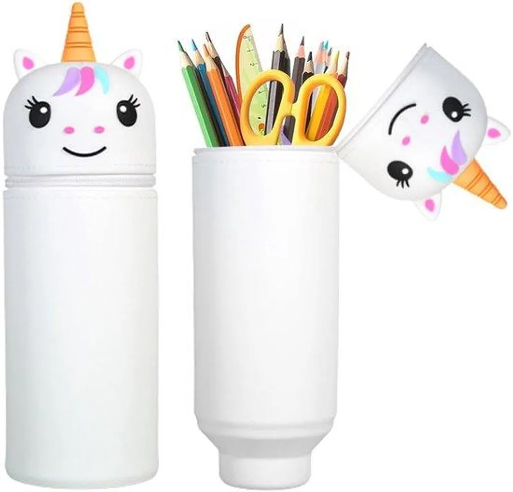Trousse Licorne 18,5 cm en Silicone Blanc Souple avec Fermeture Éclair