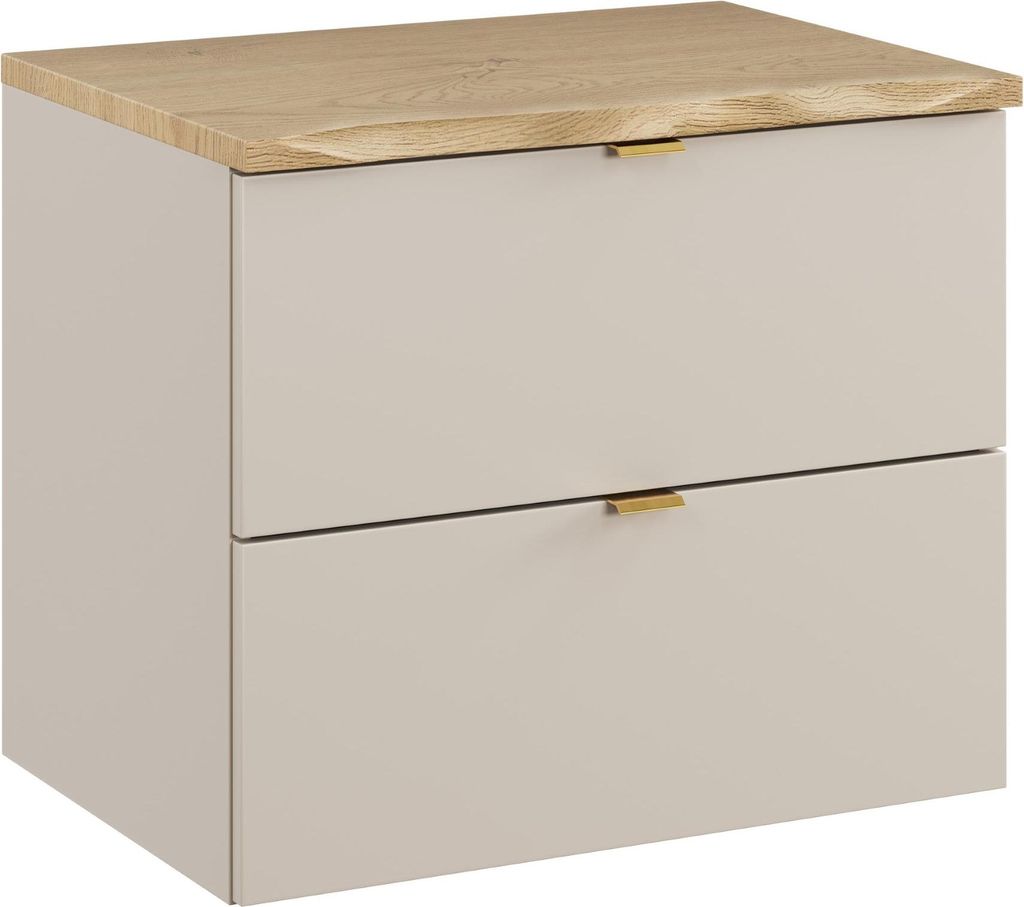 FURNLUX Waschbeckenschrank Dalia Beige Und Eiche Und Gold 60cm / Hauptfarbe: Beige / Abmessungen: 60 x 53 x 46 cm