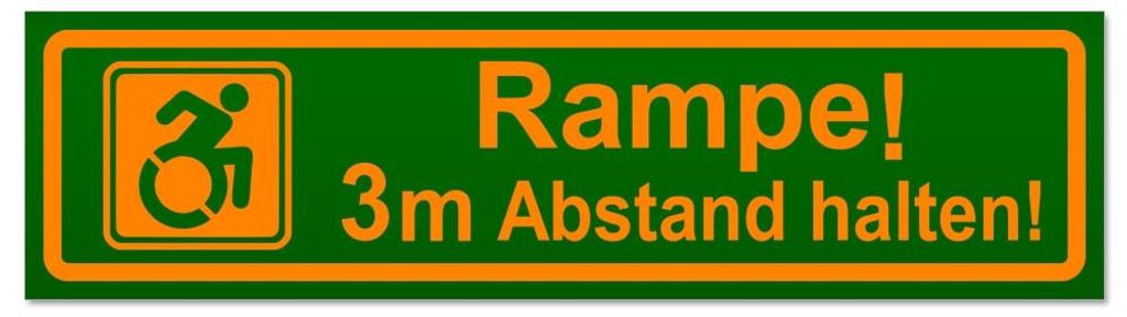 Kiwistar - Autoaufkleber - Orange - Grün - 60 x 16 cm - Rampe! Motiv 3m Abstand halten! - Hinweis Aufkleber Sticker für Auto, Kfz, Fahrrad, PKW, LKW