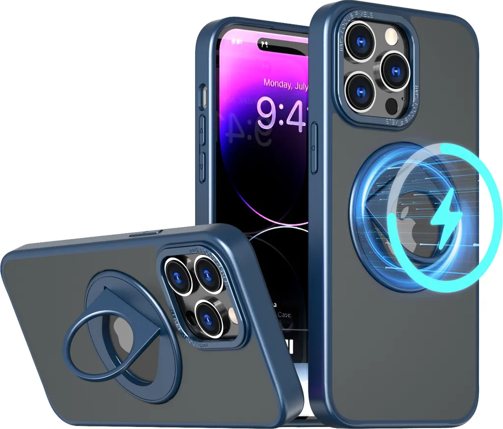 INF Custodia protettiva magnetica per telefono con supporto invisibile per iPhone Blu iPhone 15 Più