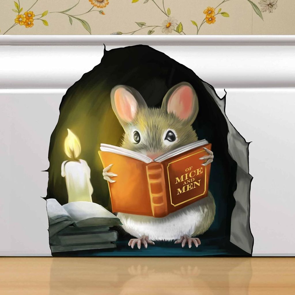 Mouse Reading Book, Wall Decor Sticker Decal, Kids Room, Classroom, Home, Bedroom, Bookcase, Book Lover, of Mice and Men, Children, Adorable, (Mous...