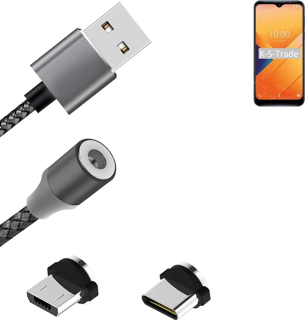 K-S-Trade Hochwertiges Magnet-Lade-kabel Sync-Kabel Daten-Kabel für Wiko Y81 mit USB-Typ-C-Anschluss und Micro-USB-Anschluss 2A bis zu 480mbps