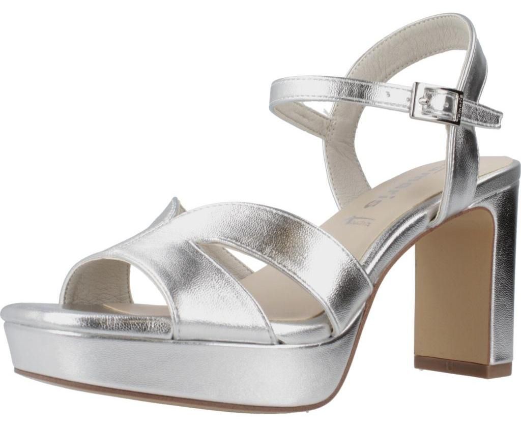 Tamaris Damen Sandalette Gold Silber Metallic Optik Karree Produktbild 