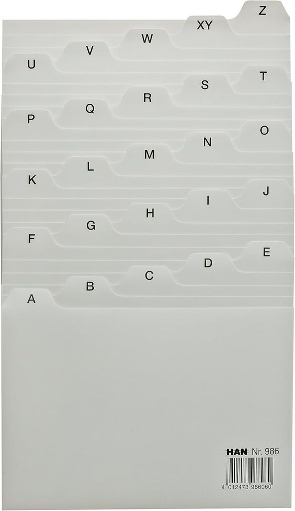 HAN Leitkarte DIN A6, Karteiregister, Leitregister Register A - Z, für Karteibox Karteikasten und trog, Polypropylen, 986, grau